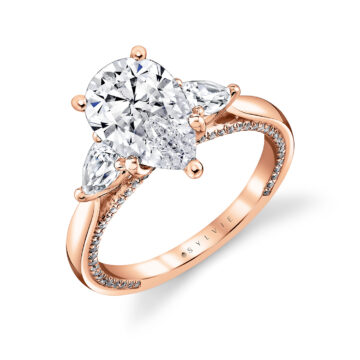 White Gold Iconelle Solitaire Three Stone Engagement Ring with Pear Side Stones - Priscilla