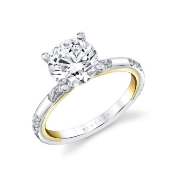 Yellow Gold Iconelle Flush Set Diamond Trios Two Tone Engagement Ring - Zelda