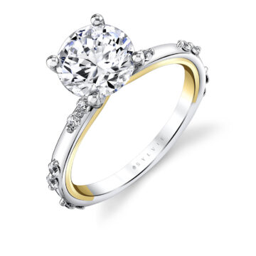 Yellow Gold Iconelle Prong Set Diamond Duos Two Tone Engagement Ring - Birdie