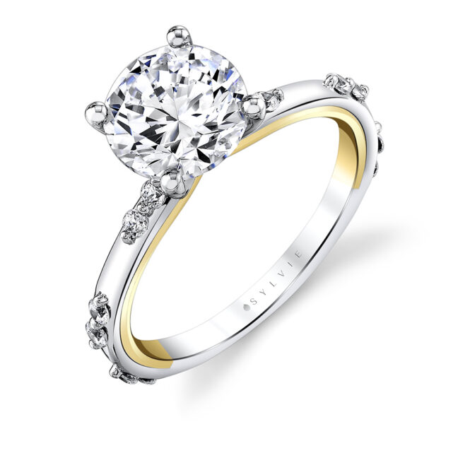 prong set diamond duos two tone engagement ring