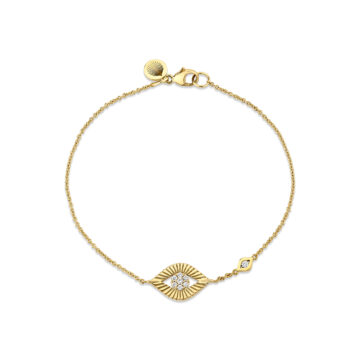 Yellow Gold Linéaire Fine Line Evil Eye Diamond Bracelet