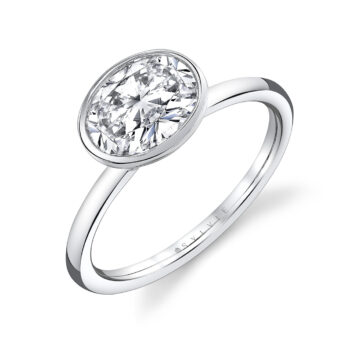 White Gold Oval Cut Bezel Set Solitaire Engagement Ring