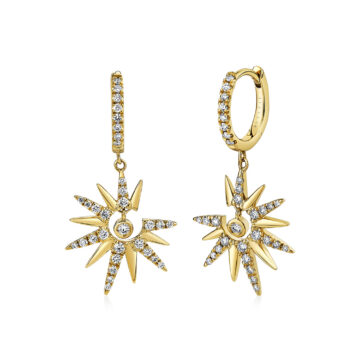 Yellow Gold Solaz Sun Rays Diamond Drop Earrings