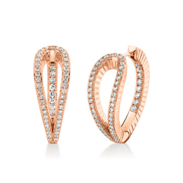 Yellow Gold Linéaire Fine Line Shell Shape Diamond Hoop Earrings