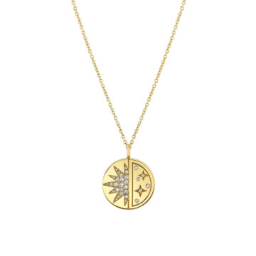 Yellow Gold Solaz Diamond Sun and Stars Necklace