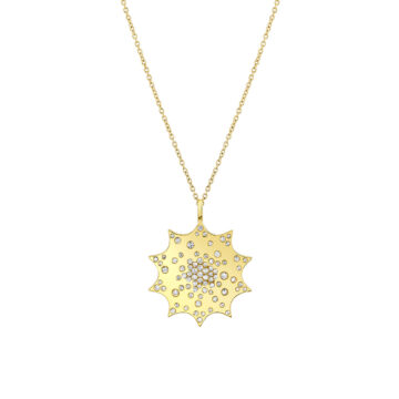 Yellow Gold Solaz Spaced Diamonds Sun Pendant