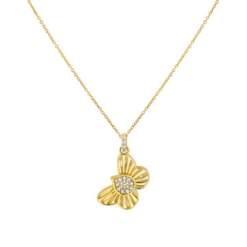 Yellow Gold Linéaire Fine Line Shell Butterfly Diamond Pendant