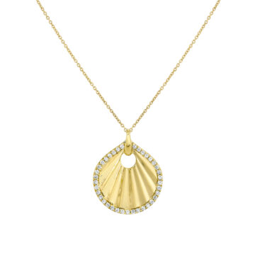 Yellow Gold Linéaire Sculpted Shell Diamond Pendant