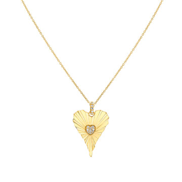 Yellow Gold Linéaire Fine Line Diamond Heart Pendant