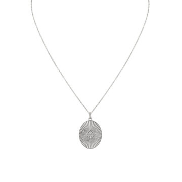 Yellow Gold Linéaire Fine Line Diamond Shell Oval Medallion Pendant