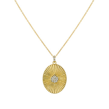 Yellow Gold Linéaire Fine Line Diamond Shell Oval Medallion Pendant