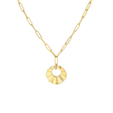 Yellow Gold Linéaire Sculpted Open Medallion Diamond Pendant with Paperclip Chain