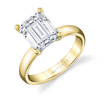 yellow gold emerald cut wide band solitaire engagement ring