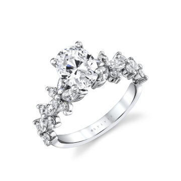 White Gold Tulira Flared Round and Marquise Floral Inspired Engagement Ring - Dahlia