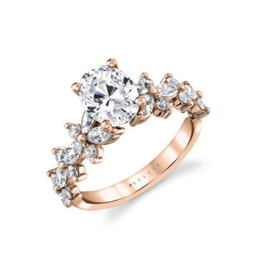 White Gold Tulira Flared Round and Marquise Floral Inspired Engagement Ring - Dahlia