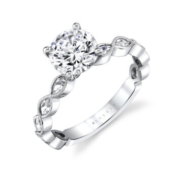 White Gold Tulira Leaf Inspired Engagement Ring - Ivy