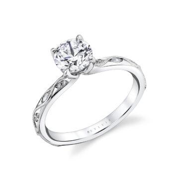 White Gold Tulira Vine Inspired Engagement Ring - Rhodes