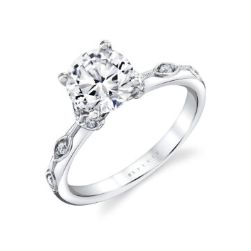 White Gold Tulira Bezel Petal and Leaf Engagement Ring - Briony