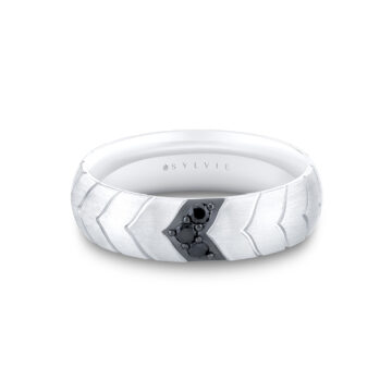 White Gold Shell Apex Brushed Men’s Band with Black Diamonds - Ian