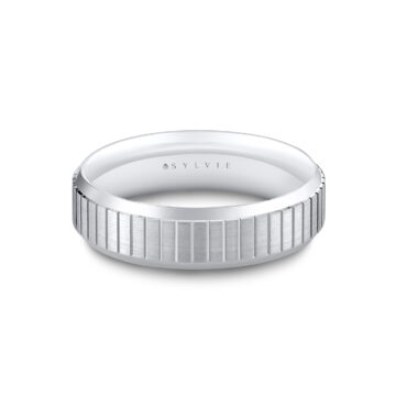 White Gold Heritage Brushed Ridged Men’s Band - Jude