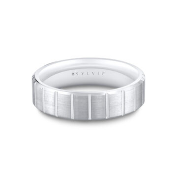 White Gold Heritage Brushed Ridged Men’s Band - Indy