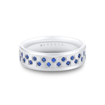 White Gold Heritage Brushed Gemstone Men’s Band - Marcus