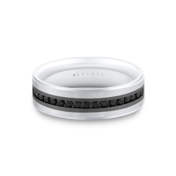 White Gold Heritage Two Tone Brushed Men’s Band with Black Diamonds - Nathan