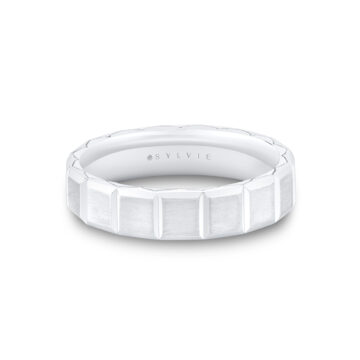 White Gold Fluted Shell Geometric Brushed Men’s Band - Benedict