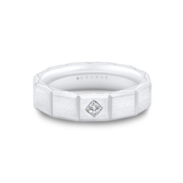 White Gold Fluted Shell Geometric Brushed Men’s Band - Charles