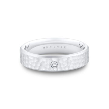 White Gold Shell Ascend Hammered Diamond Men’s Band - Nicolas