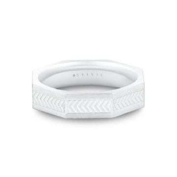 White Gold Shell Apex Octagonal Engraved Men’s Band - Gavin