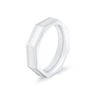 white gold octagonal engraved men's band