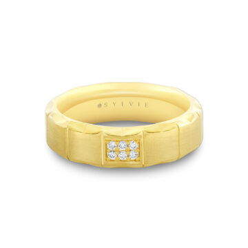 Yellow Gold Fluted Shell Brushed Diamond Men’s Band - Griffin