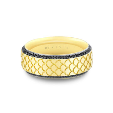 Yellow Gold Heritage Engraved Black Diamond Men’s Band - Damian