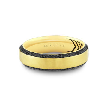 Yellow Gold Shell Apex Brushed Black Diamond Men’s Band - Jax