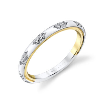 White Gold/Yellow Gold Iconelle Two Tone Shell Flush Set Diamond Wedding Ring - Indie