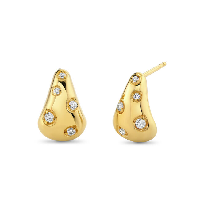 yellow gold shell shape diamond earrings