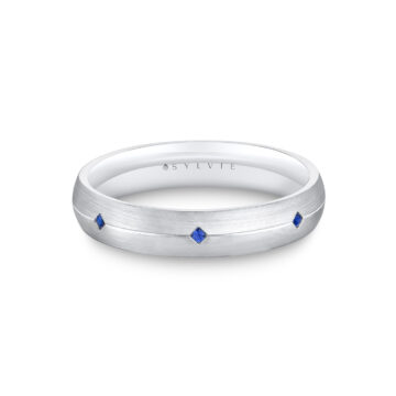 White Gold Heritage Brushed Sapphire Men’s Band - Omar