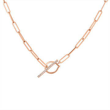 Yellow Gold Shell Héritage Paperclip Diamond Toggle Necklace