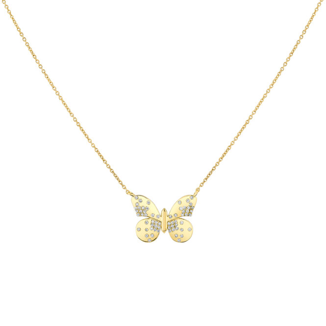 yellow gold diamond butterfly necklace crop