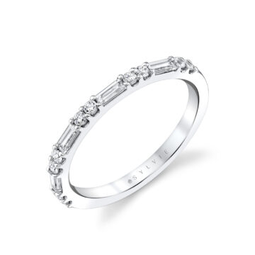 White Gold Alternating Diamond and Baguette Wedding Ring - Tessa