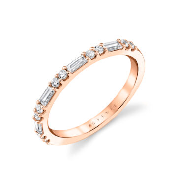 White Gold Alternating Diamond and Baguette Wedding Ring - Tessa