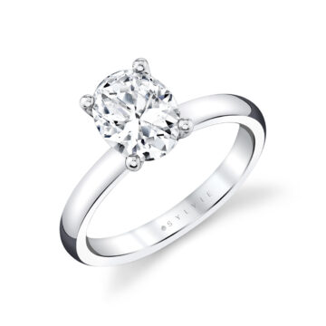 White Gold Oval Cut Wide Band Solitaire Engagement Ring - Demitra