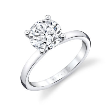 White Gold Round Cut Solitaire Engagement Ring - Ame