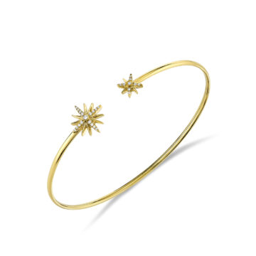 Yellow Gold Solaz Diamond Sun Bursts Open Bangle