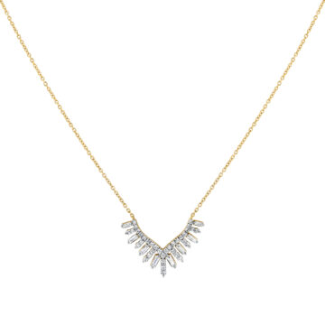 White Gold/Yellow Gold Éternelle Shell Tip Diamond Necklace with Alternating Round and Baguette Diamonds