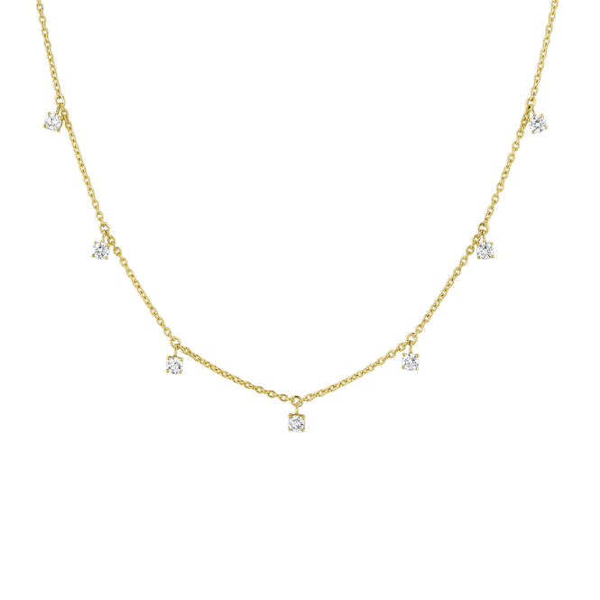 yellow gold floating round diamond necklace