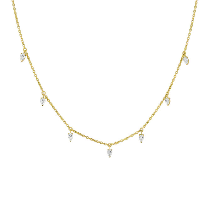 yellow gold floating pear diamond necklace crop