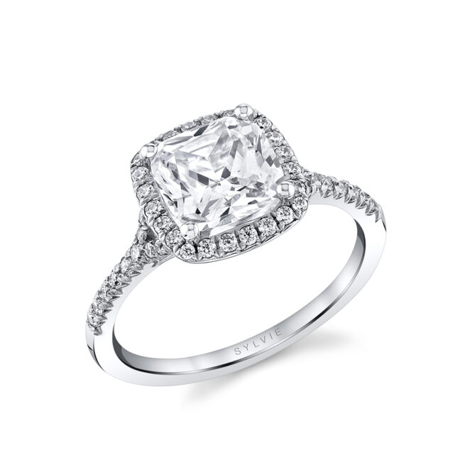 white gold cushion cut halo engagement ring - alexandra