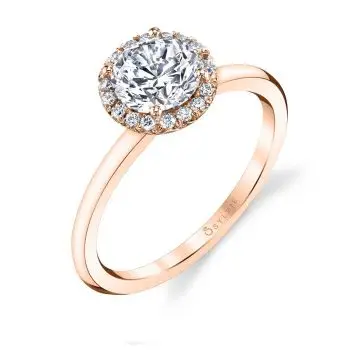 White Gold Round Cut Solitaire Halo Engagement Ring - Elsie